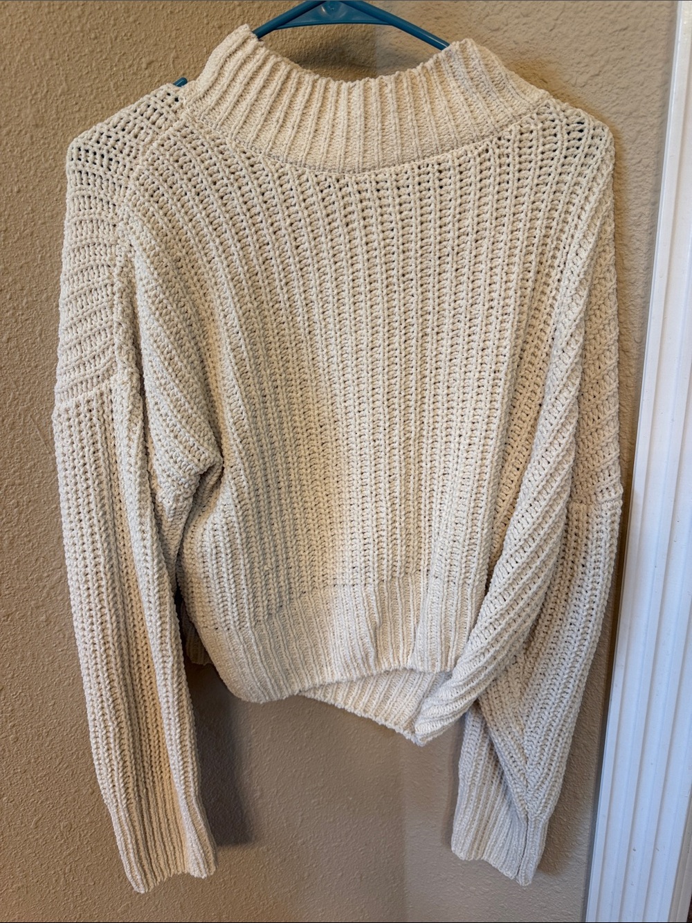 Double Zero Cream Ribbed Turtleneck Sweater